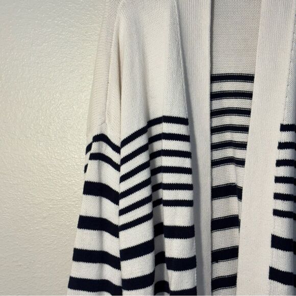 LOFT Cardigan White Navy Blue Striped Women’s XXL Open Front Pockets - Picture 5 of 13